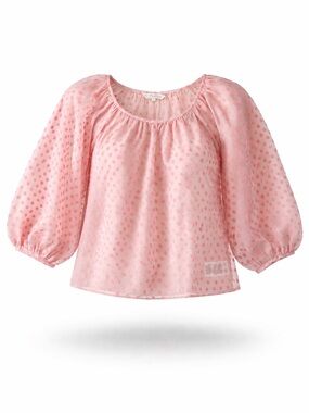 Part Two puff sleeve pink polkadot semi sheer blouse Large round neck Feminine